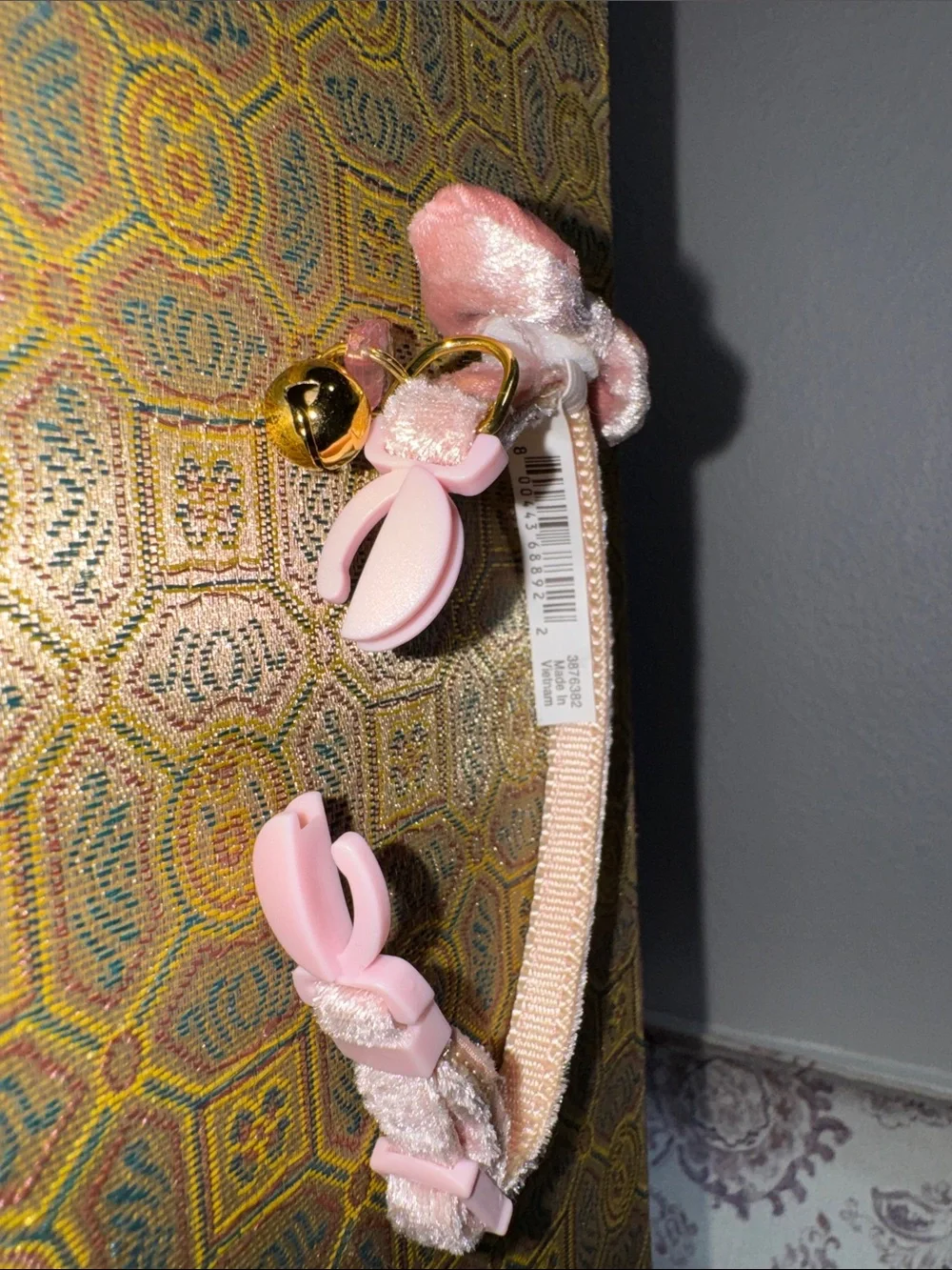 Pink Velvet Bow Cat Collar with Gold Bell